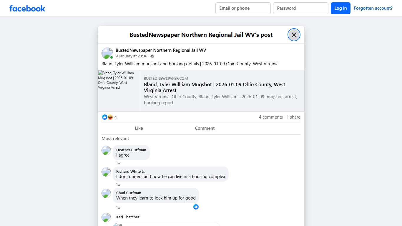 Bland, Tyler... - BustedNewspaper Northern Regional Jail WV Facebook
